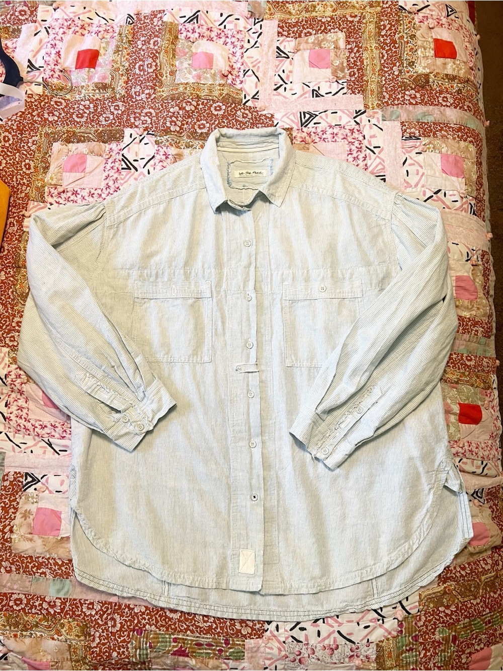 We The Free Light Blue Striped Button-Down Shirt M - Picture 9 of 9